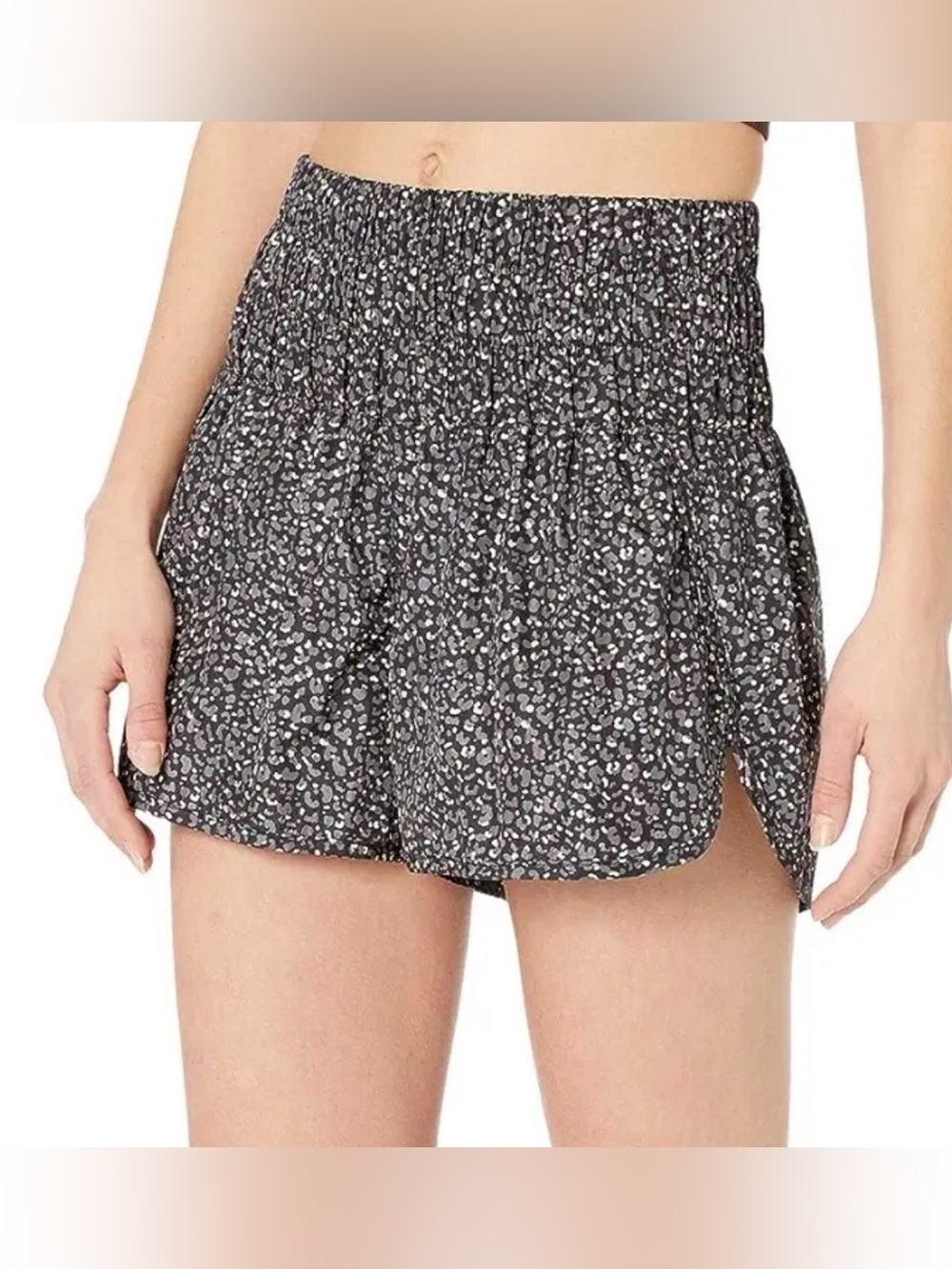 FP Movement Free People The Way Home Shorts Womens S Leopard Combo Smocked Nylon